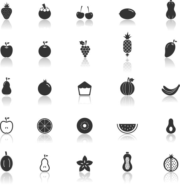 水果图标与反映在白色的背景图片下载