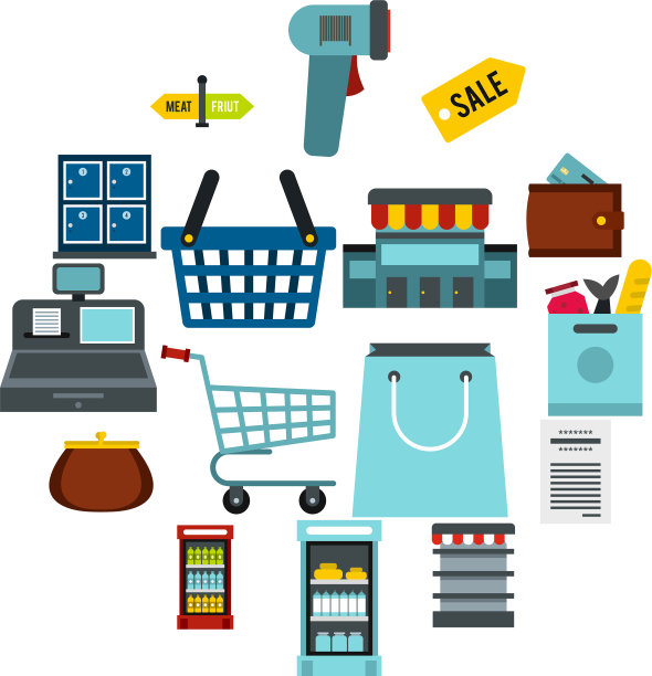 超市图标设置扁平的风格图片下载