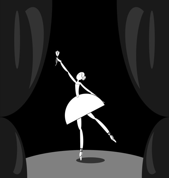 黑暗场景和白色抽象芭蕾舞者图片下载