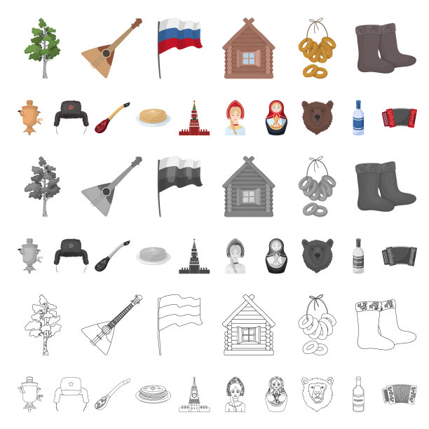 国家俄罗斯旅行卡通图标设置图片下载