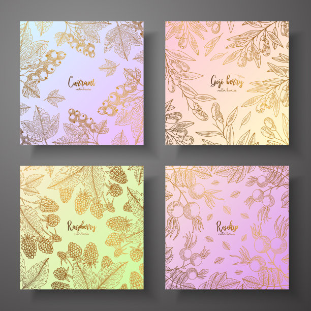 收集带有浆果的方形金卡图片下载