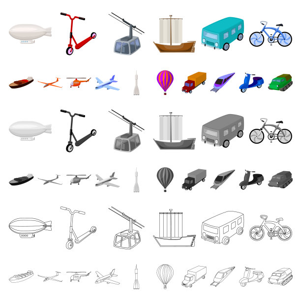 不同类型的交通卡通图标设置图片下载