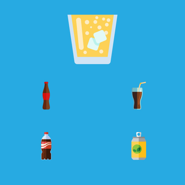 扁平图标饮料套装的汽水饮料瓶果汁图片下载