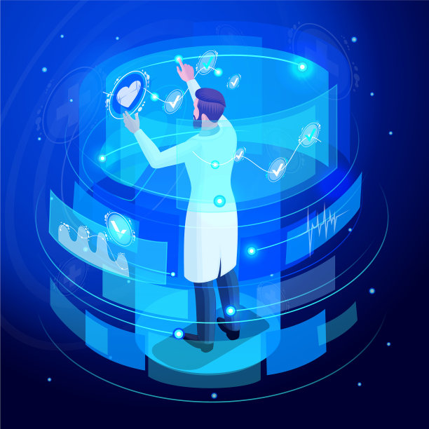 等距医生工作虚拟屏幕后视图图片下载