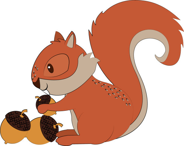 松鼠吃坚果的卡通动物图片下载