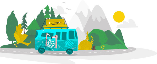 平坦露营公路旅行场景图片下载