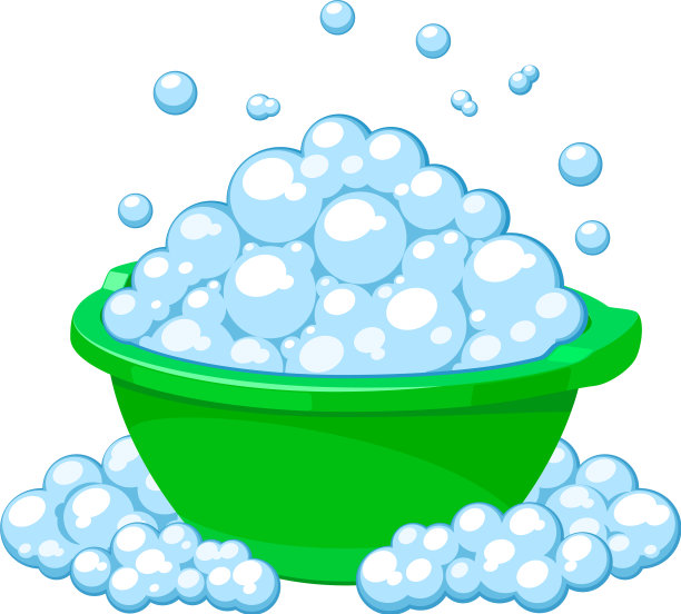 绿色的盆，有肥皂泡沫图片下载