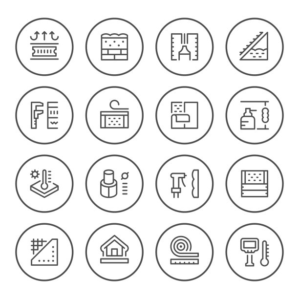 圆形线条隔热材料图标套装图片下载
