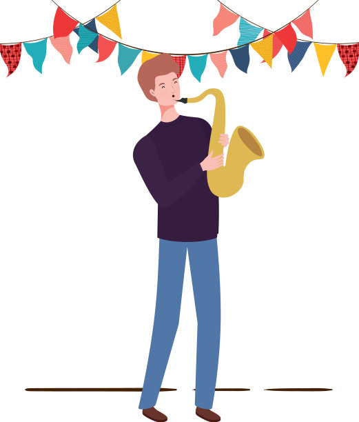 白底上吹着萨克斯的年轻人图片下载