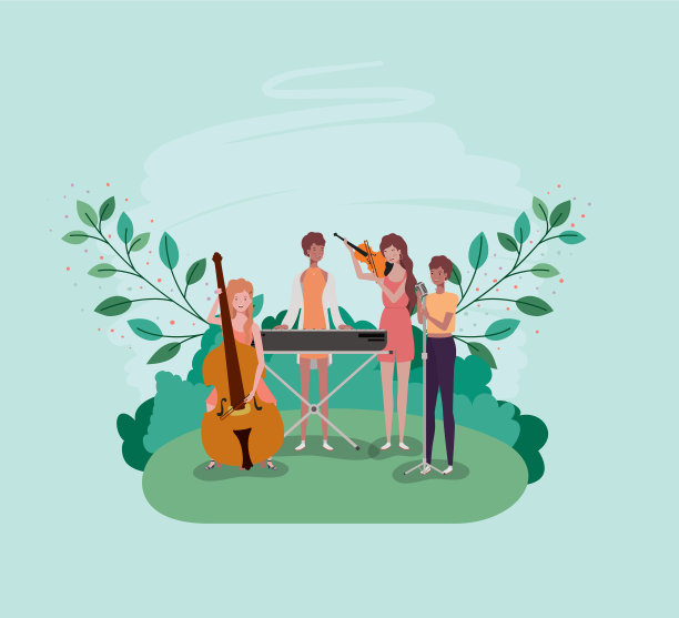 妇女在营地演奏乐器图片下载