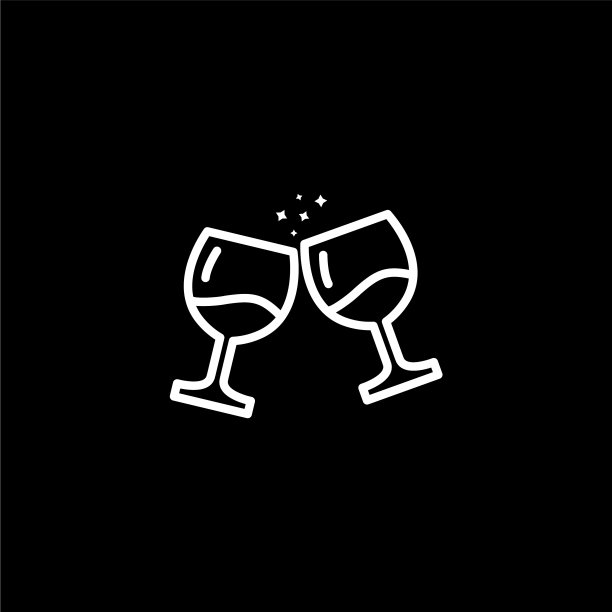 酒杯吐司线图标上的黑色背景图片下载