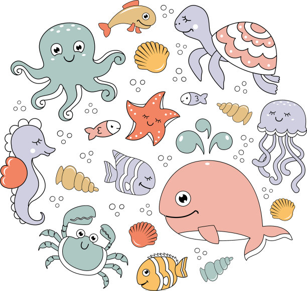 海洋与可爱的海洋动物在海底图片下载
