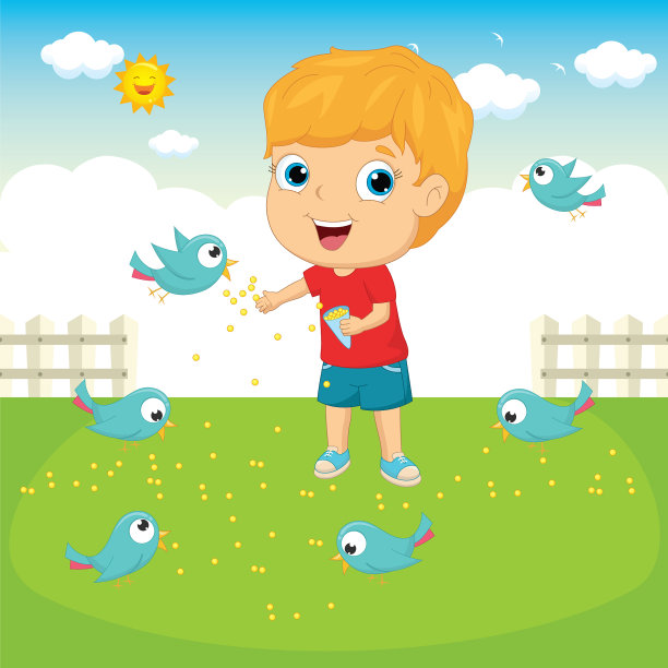 一个孩子在喂鸟图片下载