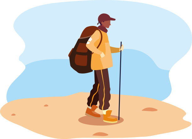 年轻人背着背包走沙子图片下载