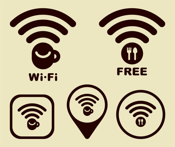 咖啡馆和餐厅的Wi-fi图标图片下载