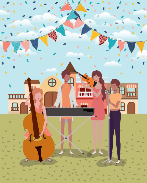 妇女在营地演奏乐器图片下载