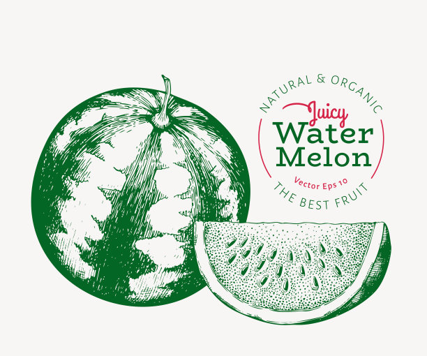 西瓜和一块西瓜手绘图片下载