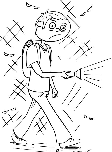 卡通的男孩拿着手电筒和手电筒图片下载