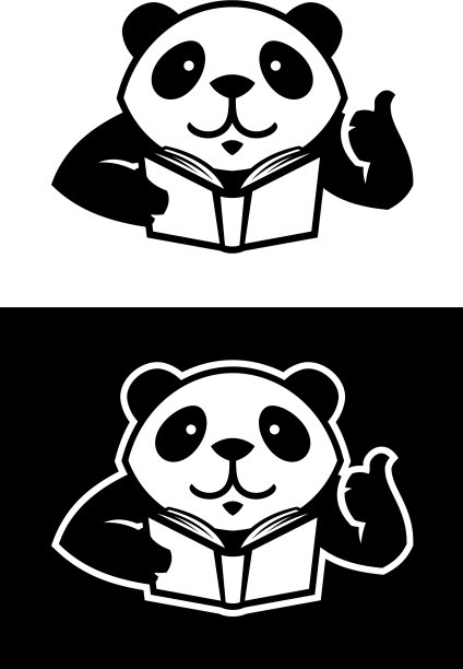熊猫人物与书剪剪影图片下载