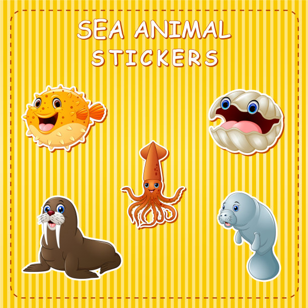 可爱的卡通海洋动物贴纸图片下载