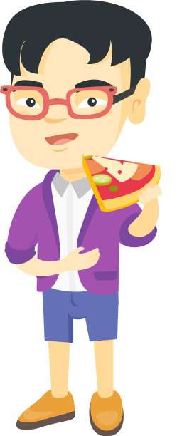 亚洲男孩吃美味的披萨图片下载