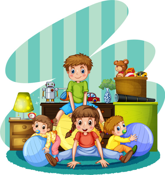 四个孩子在房间里玩图片下载