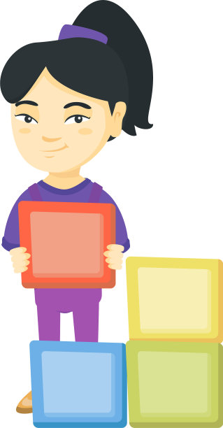 亚洲小女孩玩五颜六色的方块图片下载