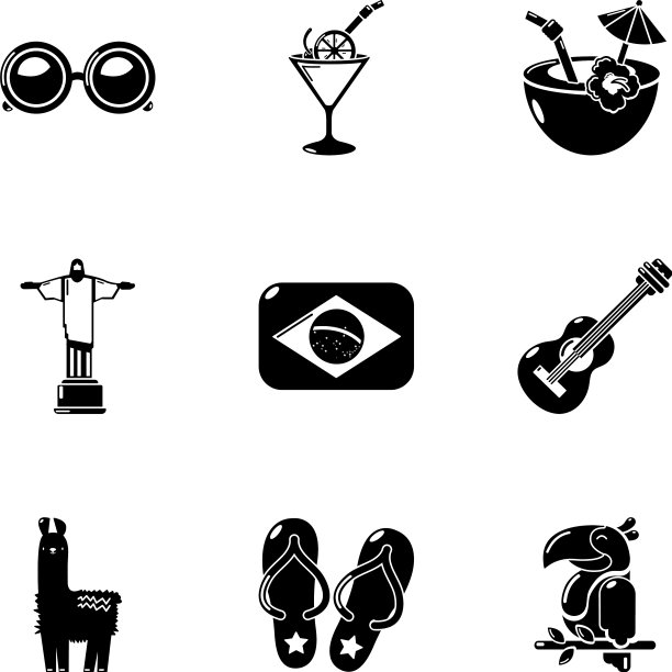 巴西之旅图标设置简单的风格图片下载