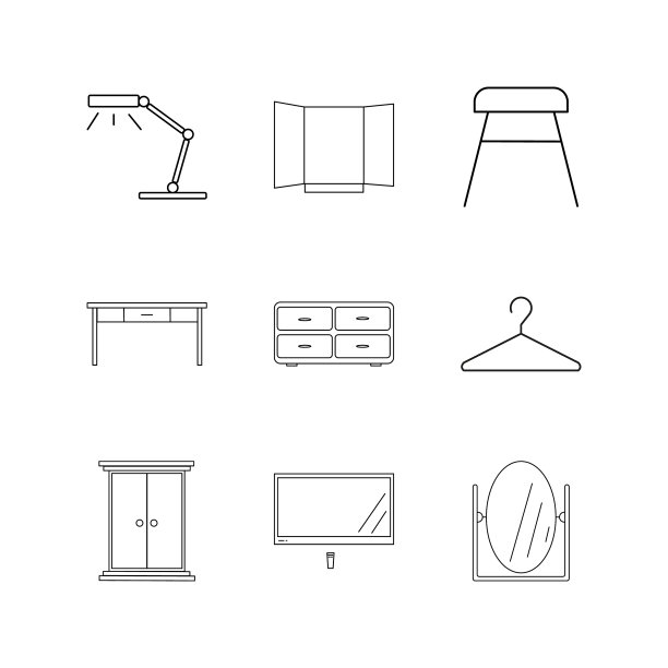 家具线性图标设置简单的轮廓图标图片下载