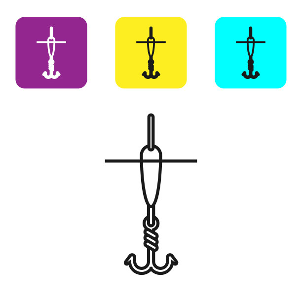 黑线钓鱼钩和浮动图标隔离图片下载