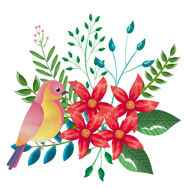 花卉装饰和鸟复古风格图片下载