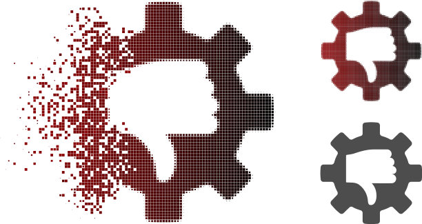 分解像素半色调齿轮拇指向下图标图片下载