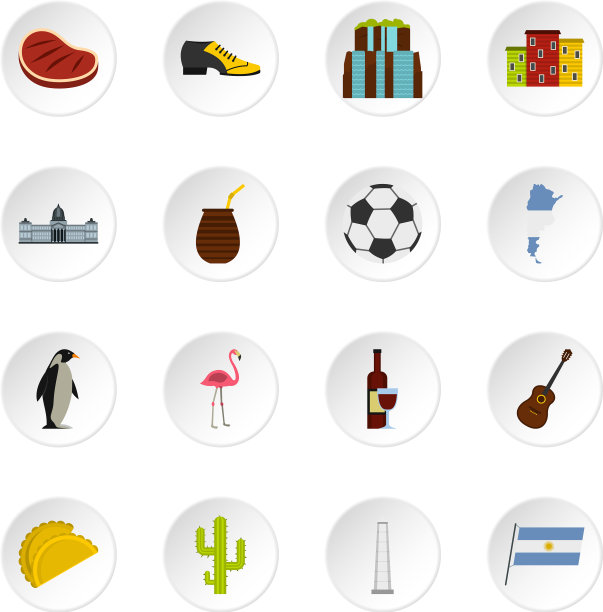 阿根廷旅行物品图标设置在平坦的风格图片下载