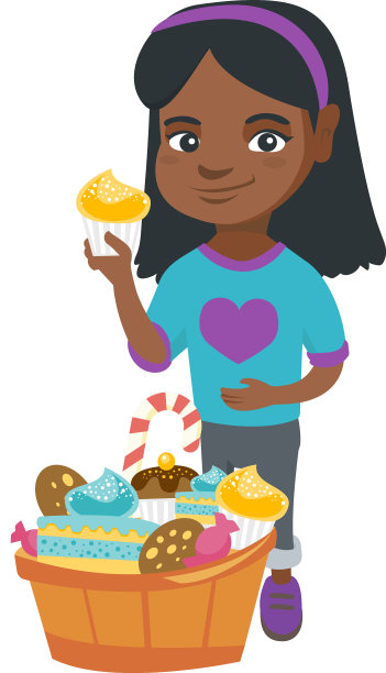 拿着蛋糕，摸着肚子的女孩图片下载