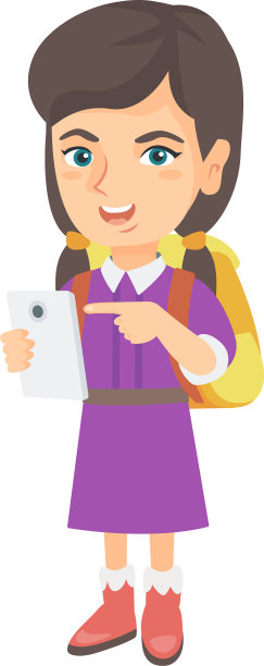 一个背包指着手机的白人女孩图片下载