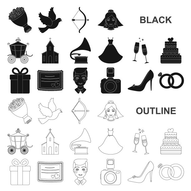婚礼和属性黑色图标设置图片下载