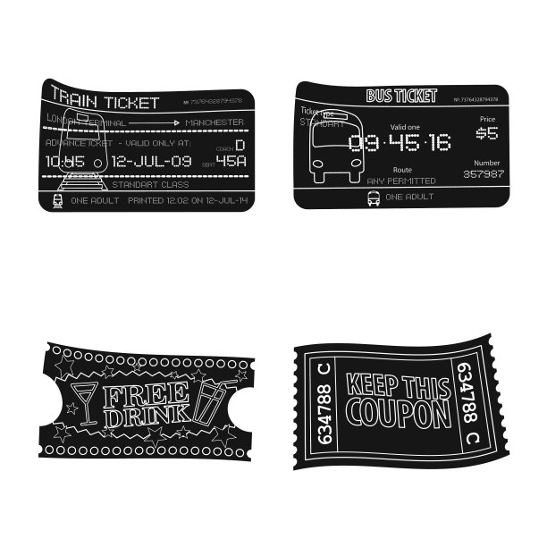 票和入场图标集的孤立对象图片下载