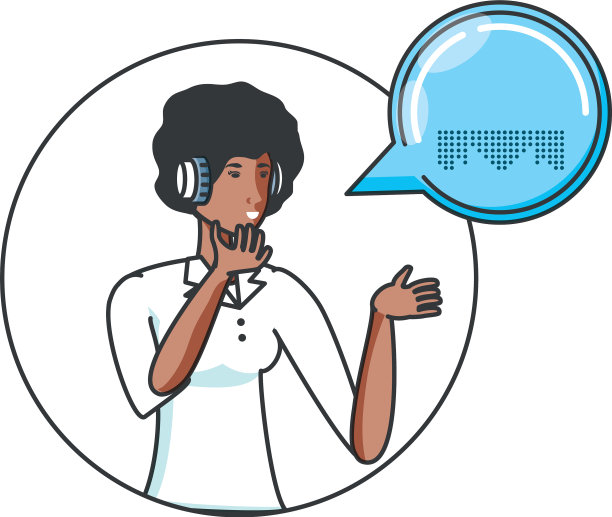 可爱的年轻女人，戴着耳机，还会说话图片下载