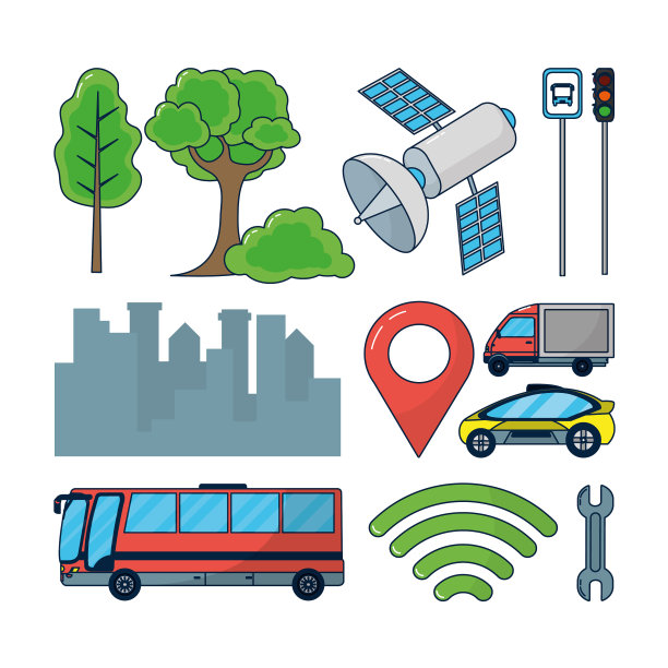 一组自动驾驶汽车图标图片下载