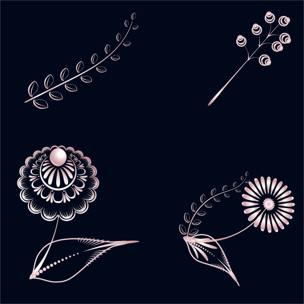 一套元素的花卉装饰从粉红色的黄金图片下载