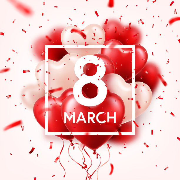 妇女节红色背景配气球心图片下载