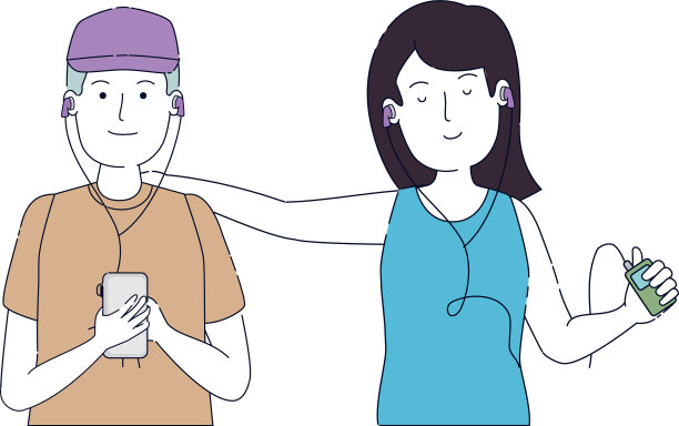 年轻的夫妇朋友听音乐与播放器图片下载