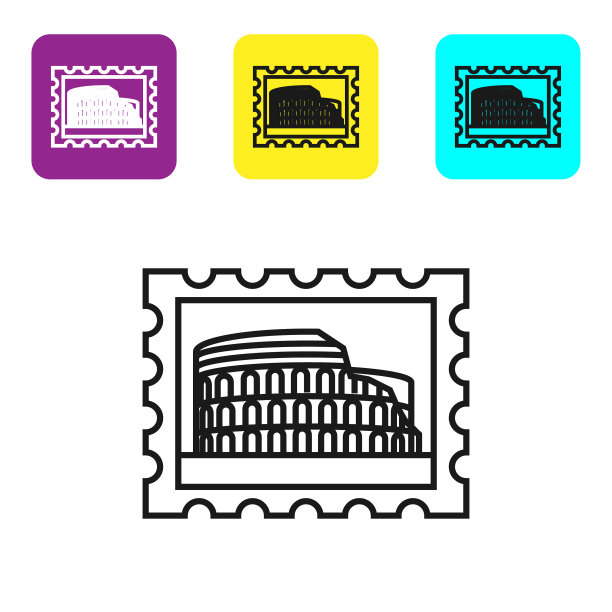 黑线邮政邮票和体育馆图标孤立图片下载