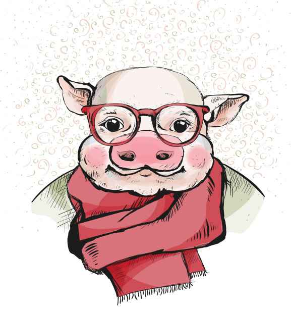 戴着眼镜的可爱小猪的肖像图片下载