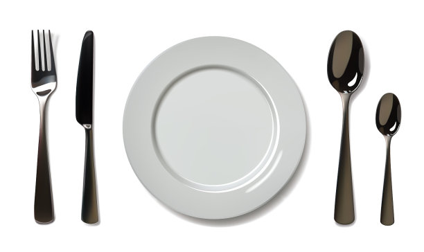 空盘子用勺子，刀叉放在一个白色的图片下载
