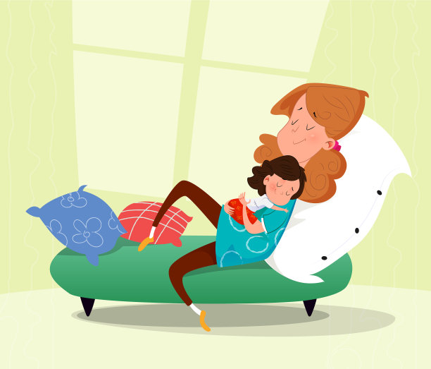 母亲抱着她悲伤的卡通孩子图片下载