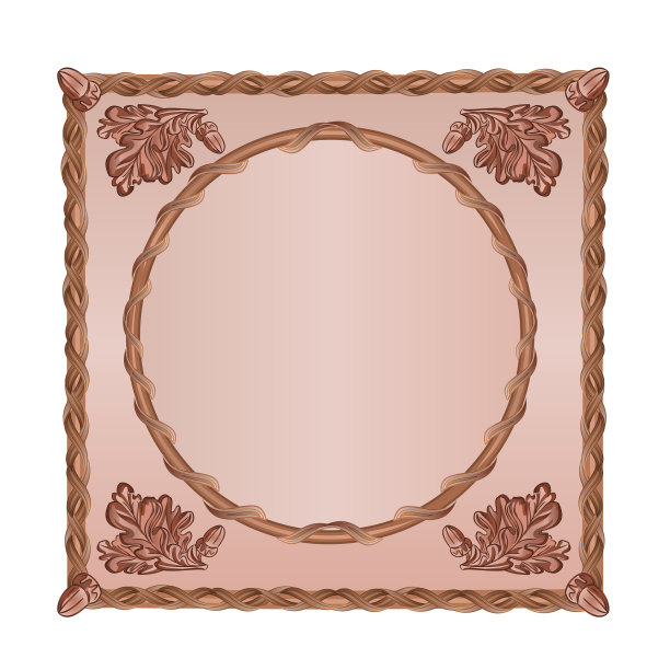 方形框架的橡树叶和橡子木雕图片下载