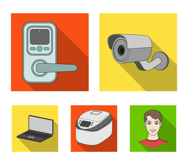 家用电器和设备平面图标设置图片下载