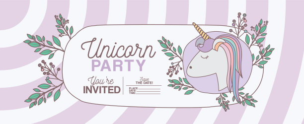 带花的独角兽派对请帖图片下载