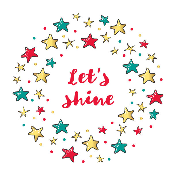 可爱的彩色星星手绘花环图片下载